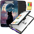 Clipboard with Storage,Office Supplies Nursing Clipboards Folder with Pen Holder Plastic Storage ClipBoard Foldable for Teacher Nurse,Moon Cat