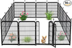 14 Panels Tall Garden Fence with Gate, 36 in(H) X31 Ft(L) Wide Door Low Sills Dog Fencing Outdoor for Yard, Black Garden Fence for Dogs Rabbits