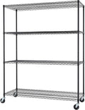 Trinity Basics 4-Tier Adjustable Wire Shelving with Wheels for Kitchen Organization, Garage Storage, Laundry Room, NSF Certified, 600 to 1800 Pound Capacity, 60” by 24” by 72”, Black