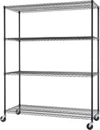 Trinity Basics 4-Tier Adjustable Wire Shelving with Wheels for Kitchen Organization, Garage Storage, Laundry Room, NSF Certified, 600 to 1800 Pound Capacity, 60” by 24” by 72”, Black