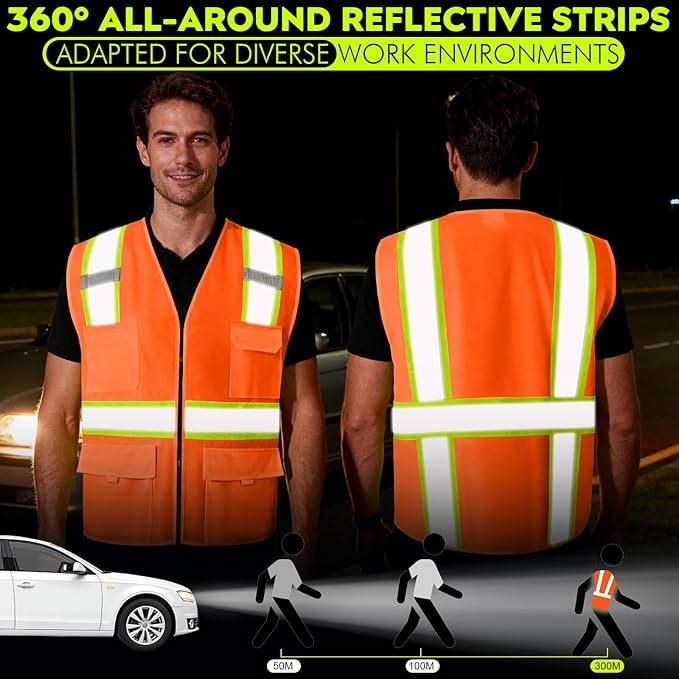 BeautyWill 10/20 Pack Custom Logo Safety Vest,Bulk High Visibility Class 2 Reflective Work Vests