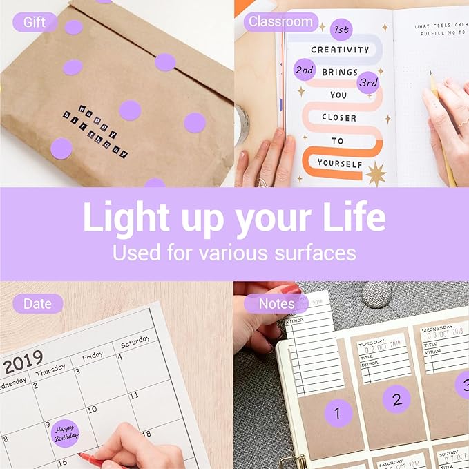 1 Inch Circle Dot Stickers 1000 PCS Color Coding Thermal Labels Dots Writable Printable Small Round Stickers for Office, Classroom, Inventory, Garage, Organizing Storage, Light Purple
