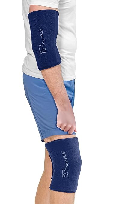 TheraICE Knee Ice Pack Wrap Compression ANYSleeve for Injuries, Reusable Elbow Calf Gel Cold Packs Brace, Adjustable Cold Recovery Wrap for Pain Relief -1 Size fits most people & Body parts -1 Unit
