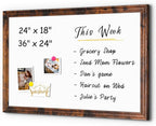 4 THOUGHT Dry Erase Board, 24" x 18" Magnetic Whiteboard Brown Vintage Wood Frame Wall-Mounted White Board Decorative Notice Board School, Office, Home, 8 Magnets 4 Markers 1 Eraser