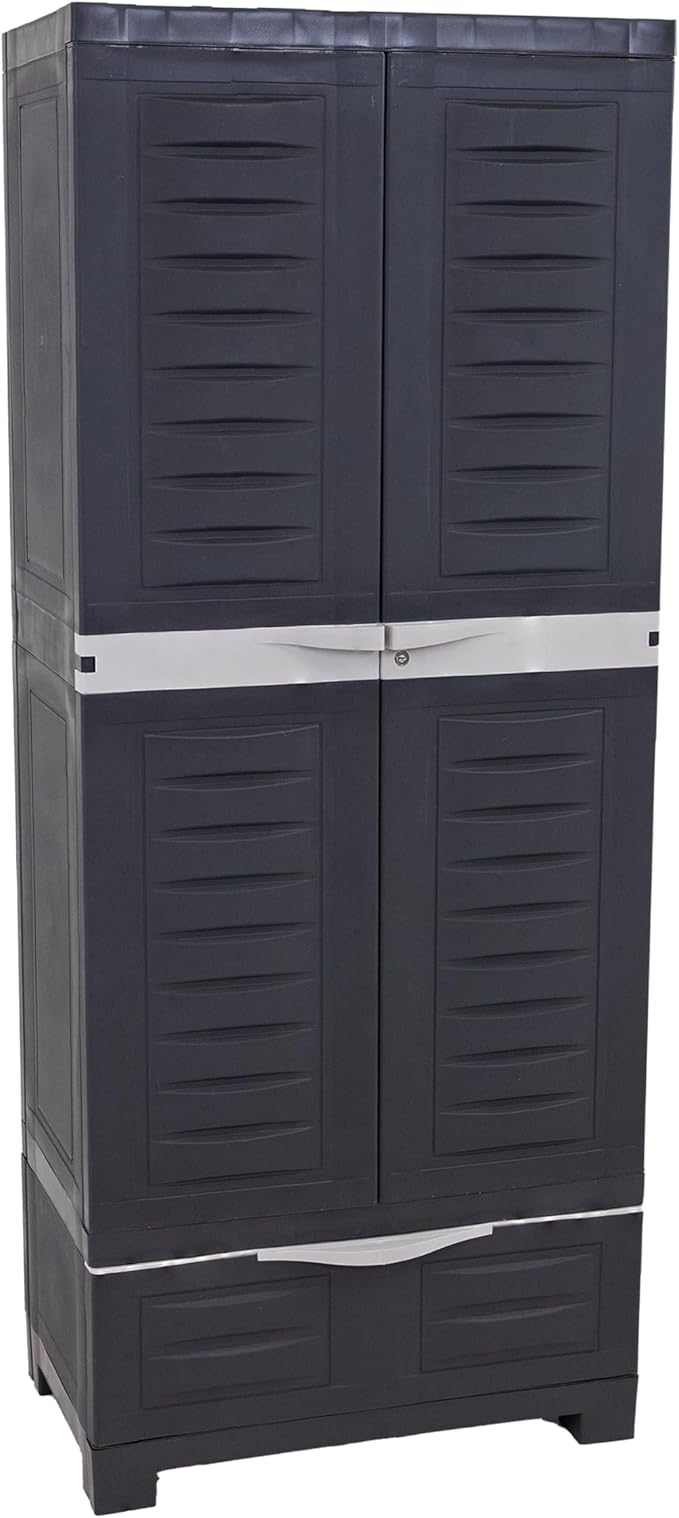 Sunnydaze Lockable Storage Cabinet - Indoor or Garage Storage Cabinet with 3 Adjustable Shelves - 57.5" H - Garage, Office, Home, Laundry Room - Shadow