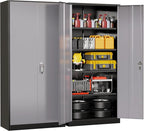 Superday Metal Storage Cabinet with Lock, 72" H Garage Storage Cabinet with Doors and 4 Adjustable Shelves,Black Grey Steel Locking Cabinets for Office, Home, Garage, Gym, School