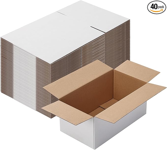 Calenzana 8x5x5 Shipping Boxes Set of 40, White Corrugated Cardboard Box for Mailing Packing Gifts Small Business