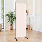 Room Divider 6FT Room Partition with Lockable Wheels, (Thicked Metal Base) Room Dividers, Freestanding Indoor Folding Privacy Screens, Portable Fabric Wall Divider for (Beige, 21.5"- 1 Panel)