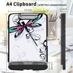Clipboard with Storage High Capacity Plastic Nursing Clipboards with Pen Holder File Folder Storage Box Clipboard with Heavy Duty Clips for Teacher,Doctor,Offices-Dragonfly with Lotus Flower