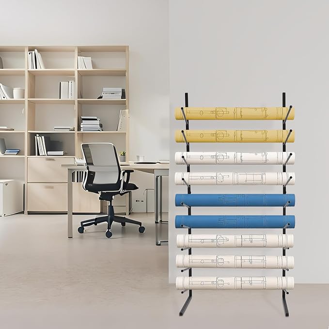 Wall Mount Art Print Blueprint Holder, 9-Tier Blueprint Holder, 15lbs Each Tier Load-bearing Capacity, Wall Mount Blueprint Storage Rack for Frequently Work with Blueprints and Rolled Documents
