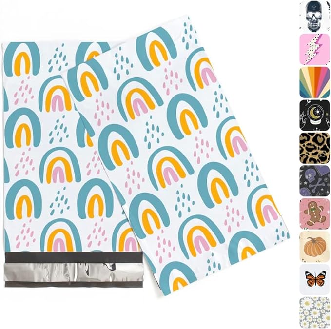 Package Mint Poly Mailers Cute Shipping Bags for Clothing, Plastic Mailing Bags for Small Business Self Seal, Non-Padded Waterproof Packaging Envelope, 6x9 Boho Rainbow, 200 Pack