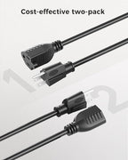 [ETL Listed] Cable Matters 2-Pack 16 AWG Heavy Duty 13A Power Extension Cord - 10ft, 3 Prong Power Cord Extension, NEMA 5-15P to NEMA 5-15R, Black