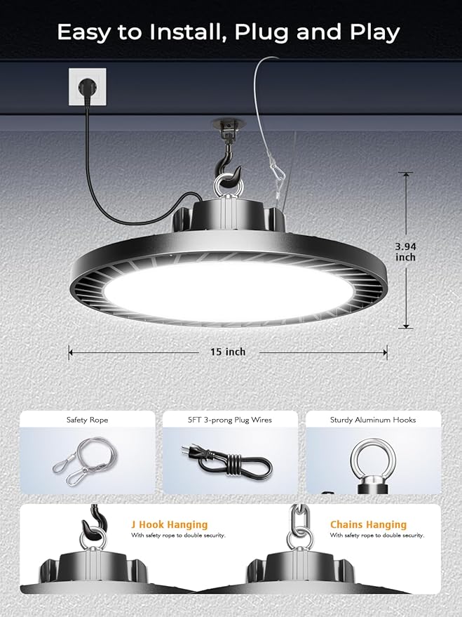 350W UFO LED High Bay Light,8 Pack Super Bright High Bay Led Shop Lights,52500 Lumens UFO High Bay Light,5000K Aluminum LED High Bay Lights for Shop Garage Warehouse Factory Workshop Barn Gym