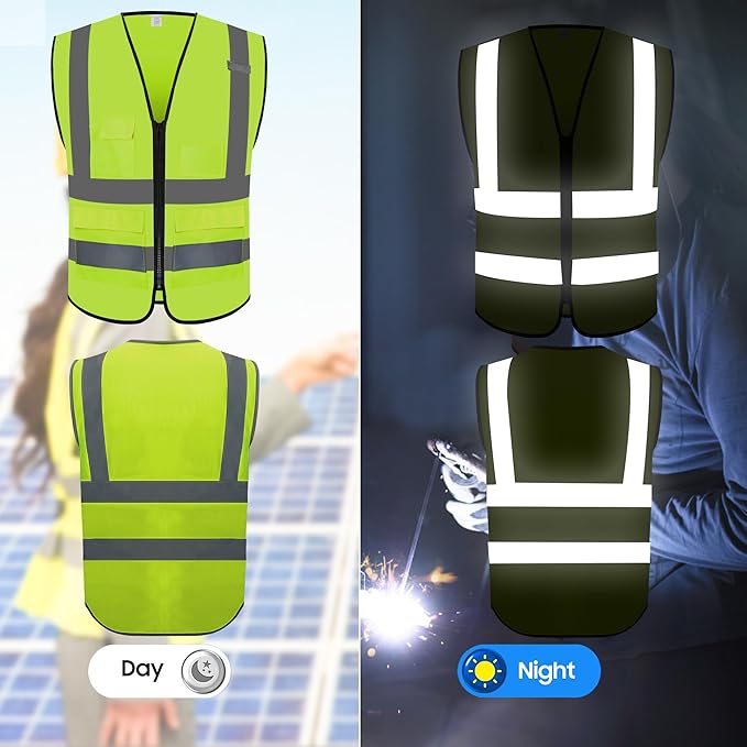 Reflective Safety Vest for Men Women with 5 Pockets and Zipper Front High Visibility Construction Vest Meets ANSI/ISEA Standards