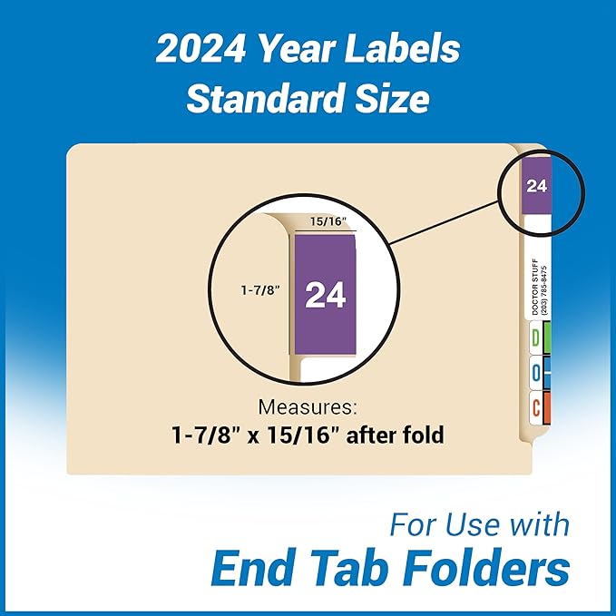 2024 Year Stickers, Doctor Stuff 2024 Chart Stickers, Purple Color Coded, Ames Large Style, USA Made Year Labels for for XRay Jackets, 500/Roll, 1 Roll, 1-7/8" x 1-7/8"