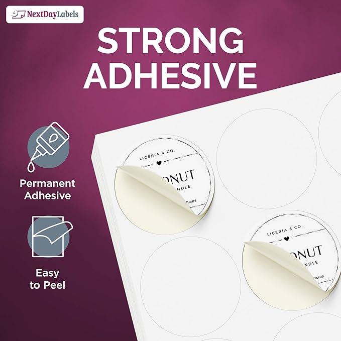 NextDayLabels - 2 Inch Round Sticker Labels for Printer - Matte White Blank Laser/Inkjet Printer Circle Stickers (500 Labels, 25 Sheets of 20)