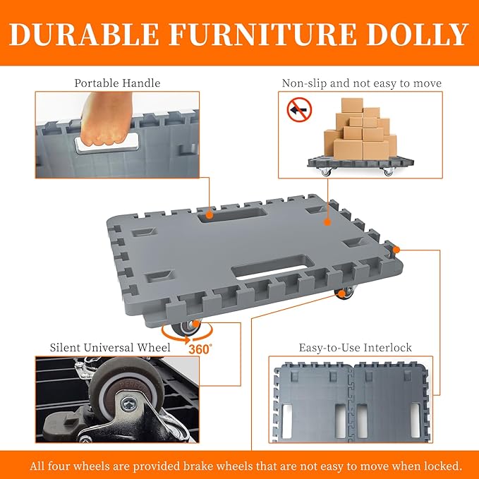 Furniture Dolly Cart with Wheels, Heavy Duty Cart with Caster Wheels, 16in-11in Furniture Movers with Wheels of 500Lbs Capacity, Small Moving Platform Dolly - 2 Pcs (Grey)