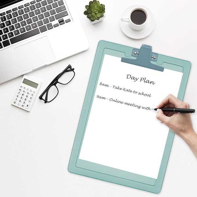 Acrimet Clipboard Letter Size A4 (13 3/8” x 9 7/16”) Premium Metal Clip with Side Rulers (Plastic) (Green Color) (6 Pack)