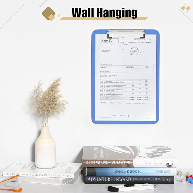 Hongri Plastic Clipboard with Pen Holder, Blue 8.5x11 Letter Size Clip Board for Classroom, Office, Students, Nurses and Women, Low Profile Clip, Size 12.5 x 9 in(Pack of 2)