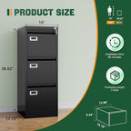 Letaya 3 Drawer File Cabinet with Lock,Metal Office Filing Cabinets for Home Office- Storage A4/F4/Letter/Legal -Assembly Required (Black)