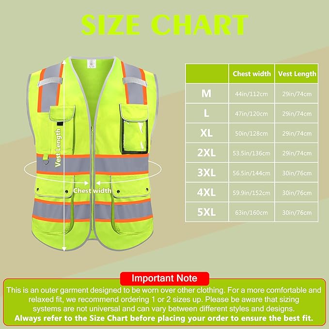 Reflective Safety Vest for Men Women, High Visibility Safety Vest with 8 Pockets Zipper Front, Meets ANSI Standards