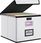Huolewa File Organizer Box with Lid, Collapsible Faux Leather Hanging File Folder Box Organizer with Plastic Slides, Decorative Home/Office Filing System Boxes for File and Folders Storage