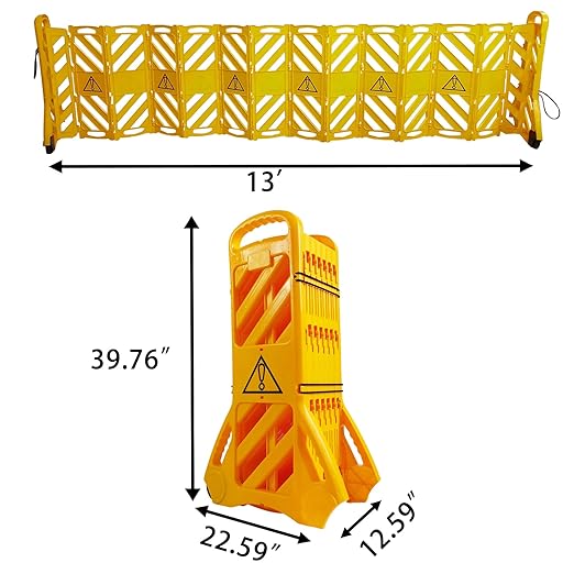 13 Foot Portable Driveway Fence Safety Barriers Barricade Expandable Mobile Folding System for Construction Traffic Control Driveway Gate Outdoor