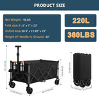 Favoyard Extra Large Collapsible Wagon Carts Foldable 220L & 360LBS Portable Folding Wagons with All-Terrain Wheels & Brakes Heavy Duty Outdoor Utility Carts for Grocery Camping Shopping Sports Garden