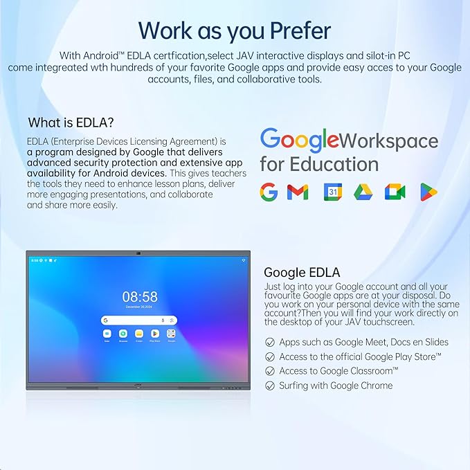 JAV 86 Inch Smart Board 4K UHD Interactive Whiteboard with EDLA Certification Built-in Android OS for Classroom Office Home Digital Display 8+128 GB for Hybrid Work (86 Inch)