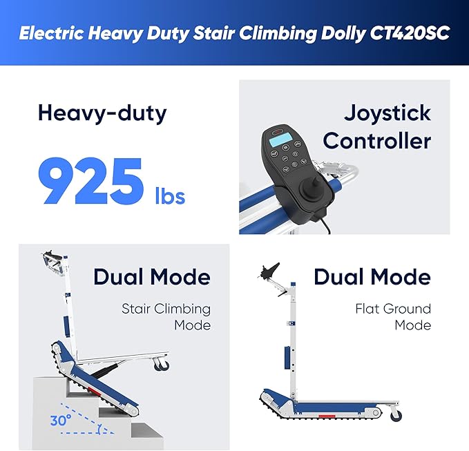 Electric Stair Climbing Dolly 925 lb Capacity Heavy Duty Stair Climbing Hand Truck with Support Wheels, Joystick Controcl