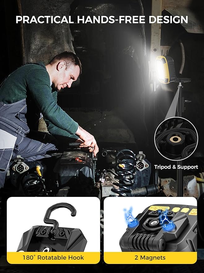 Smiling Shark Working Lights, 7500mAh Rechargeable LED Work Light 4000 Lumen 18 Light Mode Portable Magnetic Waterproof Drop Resistant Cordless Worklight Job Site Lighting for Garage Repair Camping
