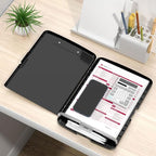 Rimilak Plastic Clipboard with Storage, 8.5 x 11 High Capacity Folio Nursing Case with Pen Holder, Size 14.2 x 9.6 x 1.2″ Folder Side-Opening for Classroom, Teacher, Student, Smooth Writing, Black