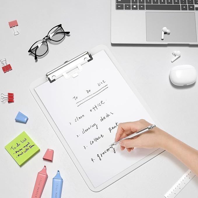 Hongri Plastic Clipboard with Pen Holder, White 8.5x11 Letter Size Clip Board for Classroom, Office, Students, Nurses and Women, Low Profile Clip, Size 12.5 x 9 in(Pack of 6)