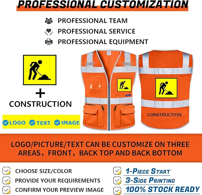 BeautyWill Custom Logo Safety Vest Class 2 High Visibility Reflective Vest for Men - Personalized Logo Team Vest