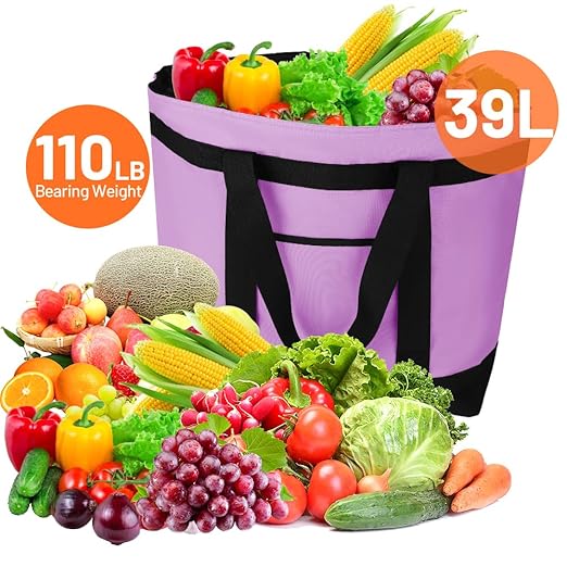 Insulated Reusable Tote Bag for Grocery Shopping for Women/Men, Pizza/Food Delivery Bag to Keep Food Cold/Hot for Commercial Delivery Services, Cooler bags for Travel/Beach/Picnic, Lavender