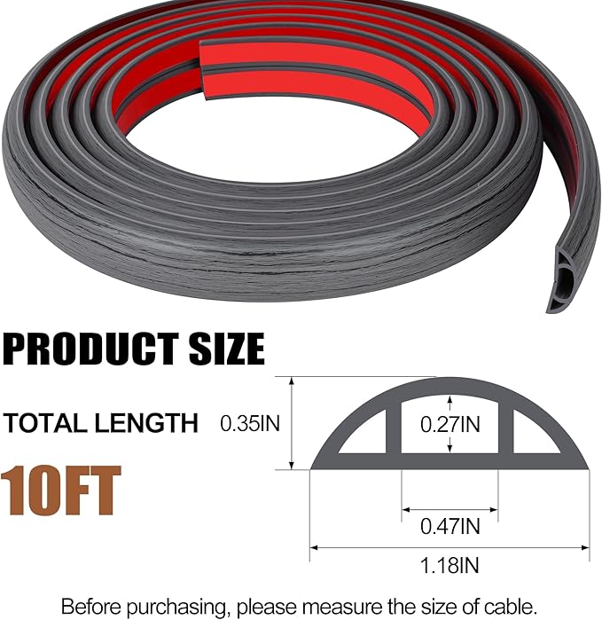 MYFAMIREA 10FT Floor Cord Cover for Wire Self Adhesive Cable Cavity Management PVC Extension Cord Hider Power Floor Wire Protector Prevent Cable Trips for Office Home Outdoor (Dark Gray Wood, 1.18'')