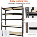 5 Tier Garage Shelving, Adjustable Heavy Duty Garage Shelves,Metal Storage Shelves Unit for Basement,Warehouse,Pantry Kitchen