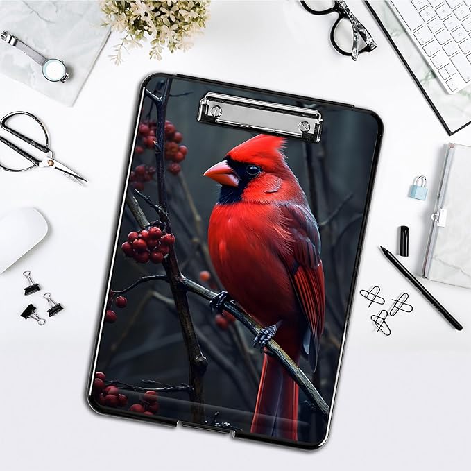 Clipboard with Storage,Office Supplies Nursing Clipboards Folder with Pen Holder Plastic Foldable Clip Board with Storage for Nurse Teacher,Beautiful Redbird