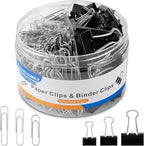 FUDAO FAMILY Paper Clips & Binder Clips, 340 PCS Assorted Sizes, Silver & Black, Metal, Medium, Large, Small