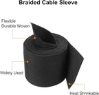 MECCANIXITY Braided Cable Sleeves Heat Shrinkable Fabric Sleeving, 2" 10ft Black 2:1 Ratio Heat Shrinkable Cord Protector for Harness Cable, Network Cable Protection, Cable Management