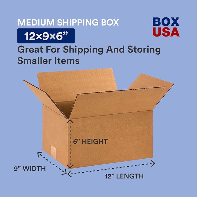 BOX USA Shipping Boxes 12"L x 9"W x 6"H, 100-Pack Small Corrugated Cardboard Boxes for Shipping, Mailing, Packing, Packaging and Storage