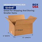 BOX USA Shipping Boxes 12"L x 9"W x 6"H, 100-Pack Small Corrugated Cardboard Boxes for Shipping, Mailing, Packing, Packaging and Storage