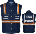 YOWESHOP Men's Reflective Safety Denim Vest，Custom Safety Outdoor Denim Work Vest with Hi-Vis Stripes for Night Commute