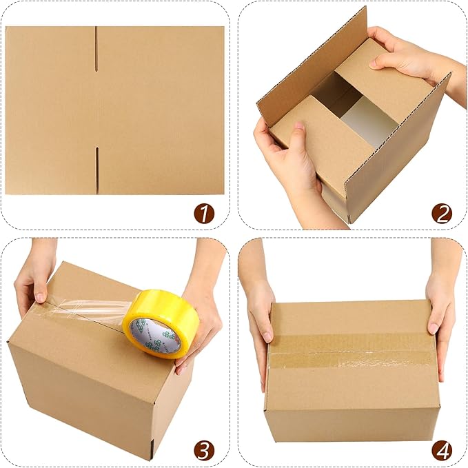 Outus 32 Pack 4 Sizes Shipping Boxes Mailers Corrugated Cardboard Box Kraft Mailing Boxes Small Packing Box with Packaging Tape for Shipping Packing Mailing (Kraft Color,Large)