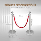 Stainless Steel Stanchions with Red Velvet Ropes, 4PCS Crowd Control Barriers Set with Fillable Weighted Base, No-Tool Assembly for Weddings, Events, Queue Management
