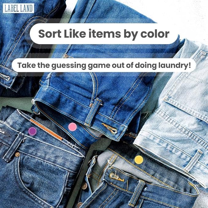 Color Coded Iron On Dot Labels - 200pcs, 8 Colors (25 Each Color) for Clothes & Laundry Organization, Round Clothing Labels for Adults and Kids, Washer & Dryer Safe