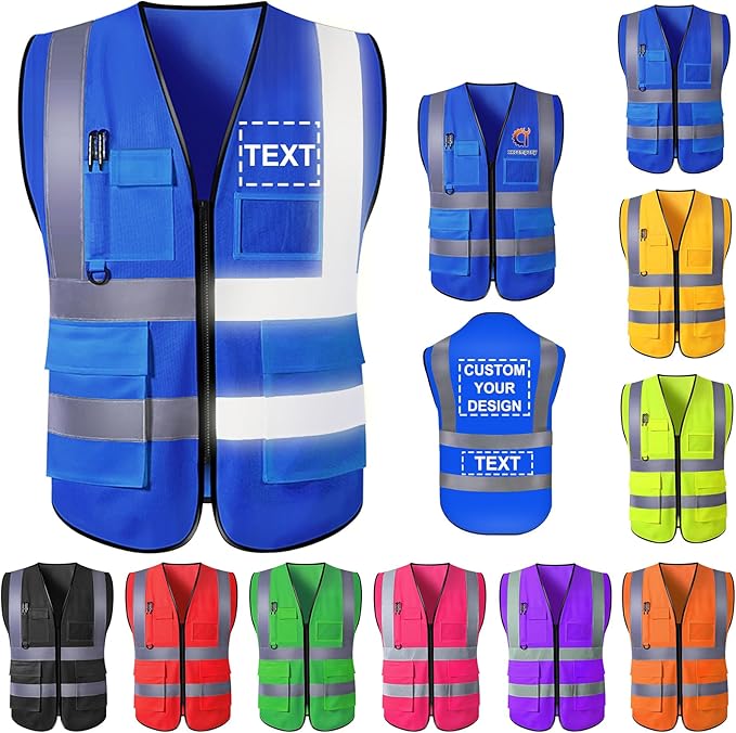 Custom Safety Vest for Men High Visibility Protective Workwear 5 Pockets Class 2 With Reflective Strip