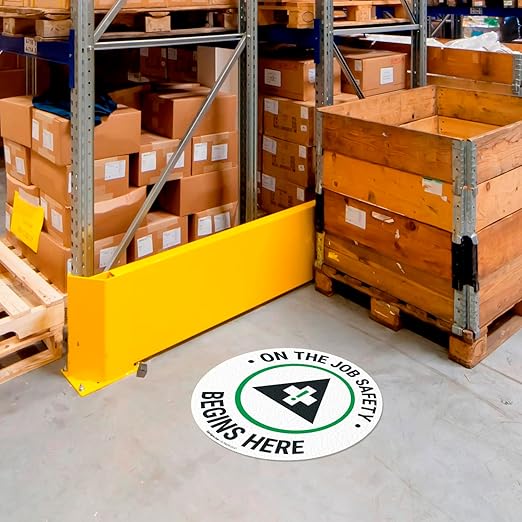 On The Job Safety Begins Here 10x10 inches, Floor Decal Anti-Slip Adhesive Floor Sign Made in USA