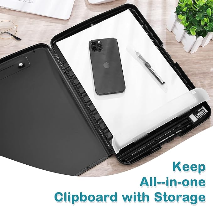 Epakh 4 Pcs Clipboard with Storage Plastic Nursing Clipboard with Pen Holder Folder Side Opening Storage with Low Profile Clip