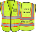 Safety Vest Reflective High Visibility with 5 Pockets ＆Zipper Class 2 Adult Unisex Construction Security Workwear